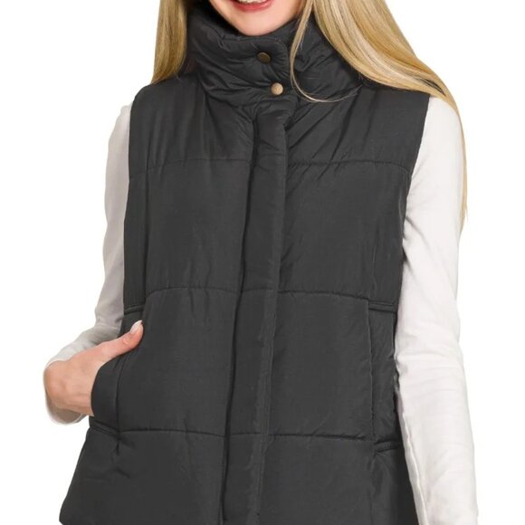 Zenana High Neck Zip-Up Vest Coat - Picture 1 of 5